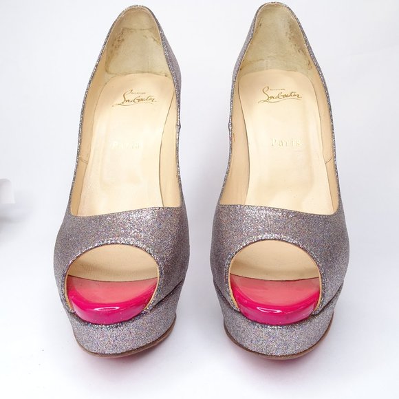 Chrisitian Louboutin Lady Peep 150 Glitter Pumps - Picture 8 of 15